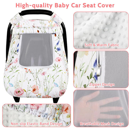Car Seat Cover Baby Girl, Warm Winter Carseat Cover for Baby, Kick-Proof Infant Car Seat Cover with Peep Window, Windproof & Cozy, Pink Rainbow