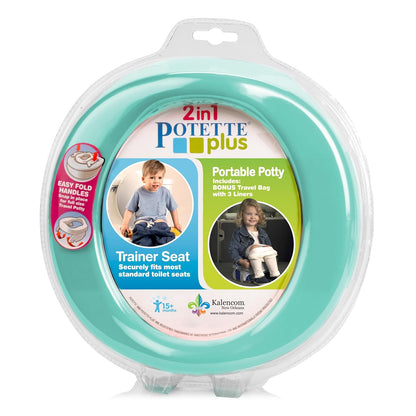 Kalencom Potette Plus 2-in-1 Travel Potty and Trainer Seat - Dual-Purpose Potty Training Toilet Seat - Portable Potty for Toddler Travel - with Durable, Lock-in Legs and Splash Guard - Pastel Mint