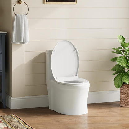 17" White Round Toilet Seat for Adult and Child, Built-In Potty Training Seat with Soft Quiet Close Non-Slip Design, Magnetic Kids Seat and Cover for Round/Oval Toilets, Easy to Install and Clean