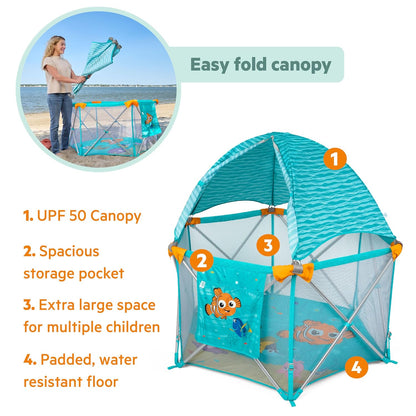 Summer Infant Pop ‘N Play Deluxe Ultimate Playard, Aqua Splash - Full Coverage Indoor/Outdoor Portable Play Pen with Fast, Easy and Compact Fold