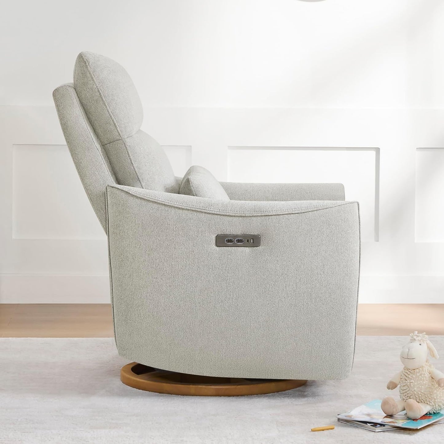 CHITA Swivel Rocker Recliner Chair, Power Nursery Glider Recliner, Nursery Rocking Chair with Adjustable Power Headrest, FSC Certified, Solid Wood Base, Moss Green