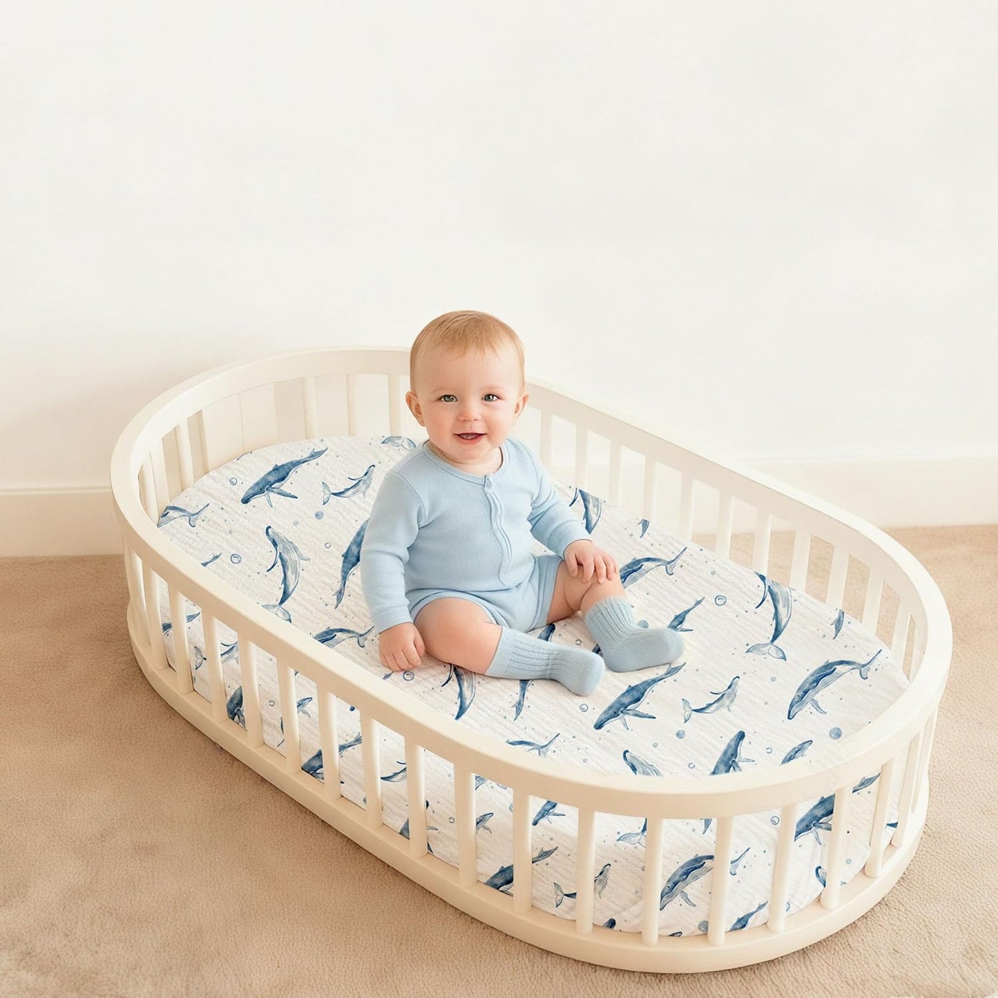 Muslin Bassinet Fitted Sheets 2 Pack, Soft Breathable Cotton Baby Bassinet Mattress Sheet Set, 360° Elastic Snug Fit, Universal for Oval, Rectangle & Hourglass Cradle, Unisex Baby Bedding (Cute Cars)