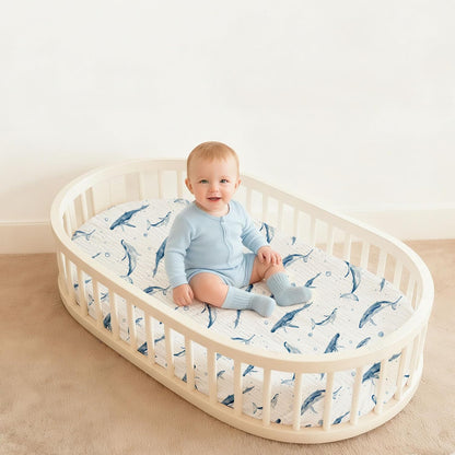 Muslin Bassinet Fitted Sheets 2 Pack, Soft Breathable Cotton Baby Bassinet Mattress Sheet Set, 360° Elastic Snug Fit, Universal for Oval, Rectangle & Hourglass Cradle, Unisex Baby Bedding (Cute Cars)