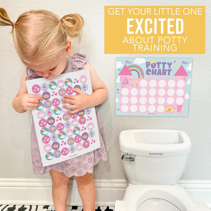 Hadley Designs Potty Training Chart for Toddlers Girls -10 Sticker Potty Chart for Toddlers Girls, 8.5x11" Potty Training Sticker Charts for Toilet Success, Unicorn Toddler Reward Chart for Kids