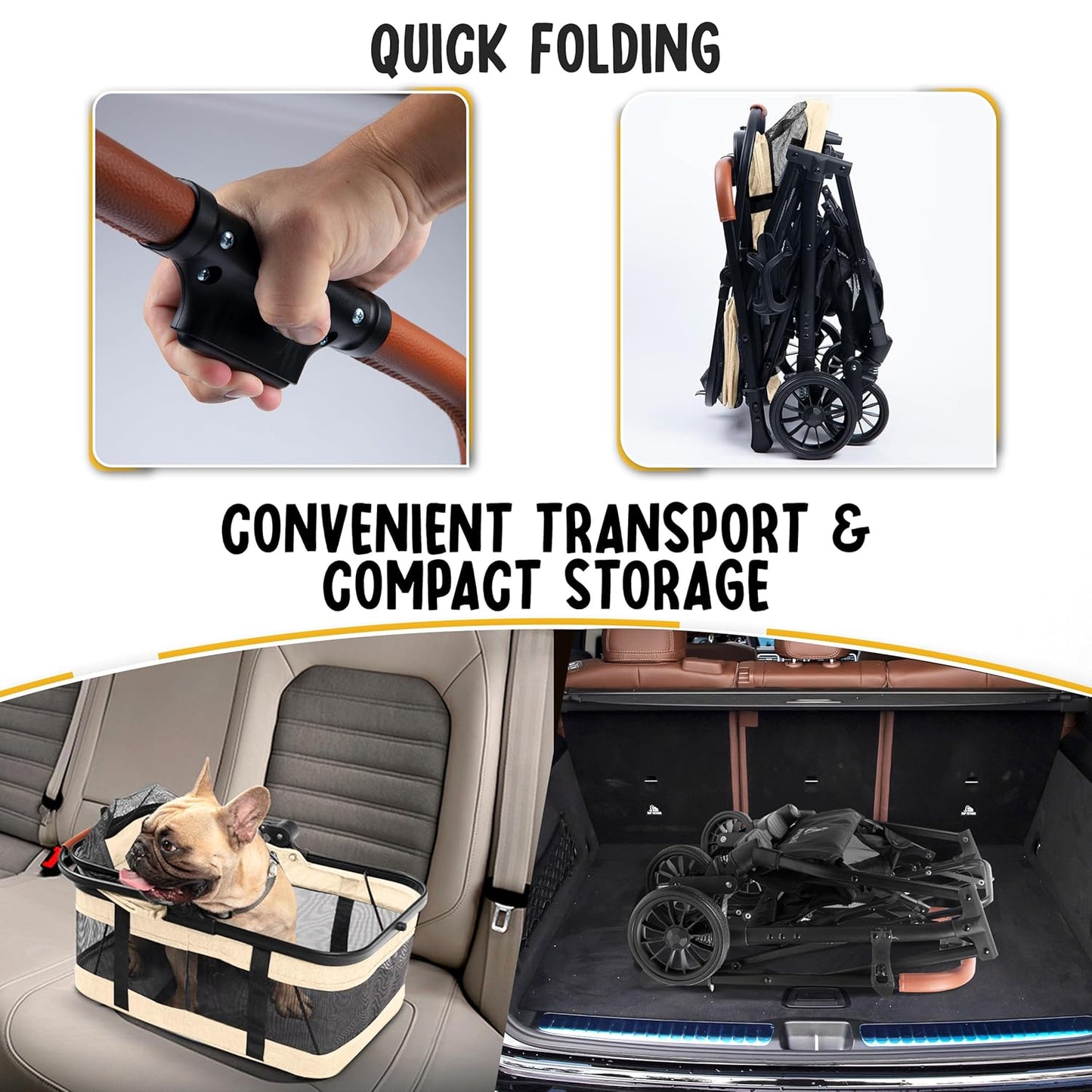 Pet Stroller with Detachable Carrier - Ideal for Small to Medium Dogs & Cats - Compact & Convenient Design - Easy Assembly Pet Stroller for Cats, Dog Strollers for Small Dogs - Bisque Beige
