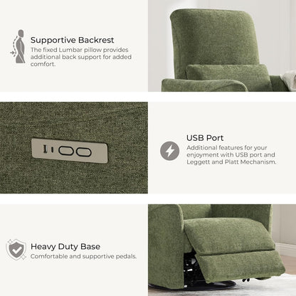 CHITA Power Recliner Chair Swivel Glider, FSC Certified Upholstered Living Room Nursery Reclining Sofa Chair with Lumbar Support, Linen