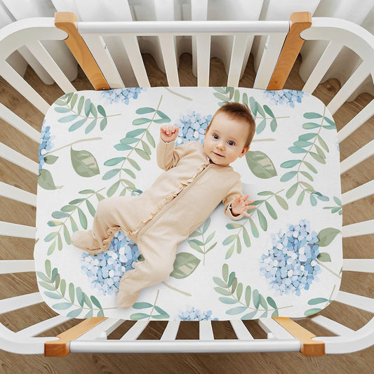 Fitted Crib Sheets White Bears with Clouds Stretchy Portable Playard Sheets for Baby Toddler, Breathable Soft Mini Crib Mattress 39 x 27 in for Boys and Girls
