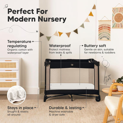 2 Pack and Play Sheets, Waterproof Mini Crib Sheets Fitted - 38x26 Organic Cotton Pack N Play Sheets for Graco Pack and Play Mattress, Playard Baby Crib Sheets,Neutral for Boy,Girl,Toddler(KeaSafari)