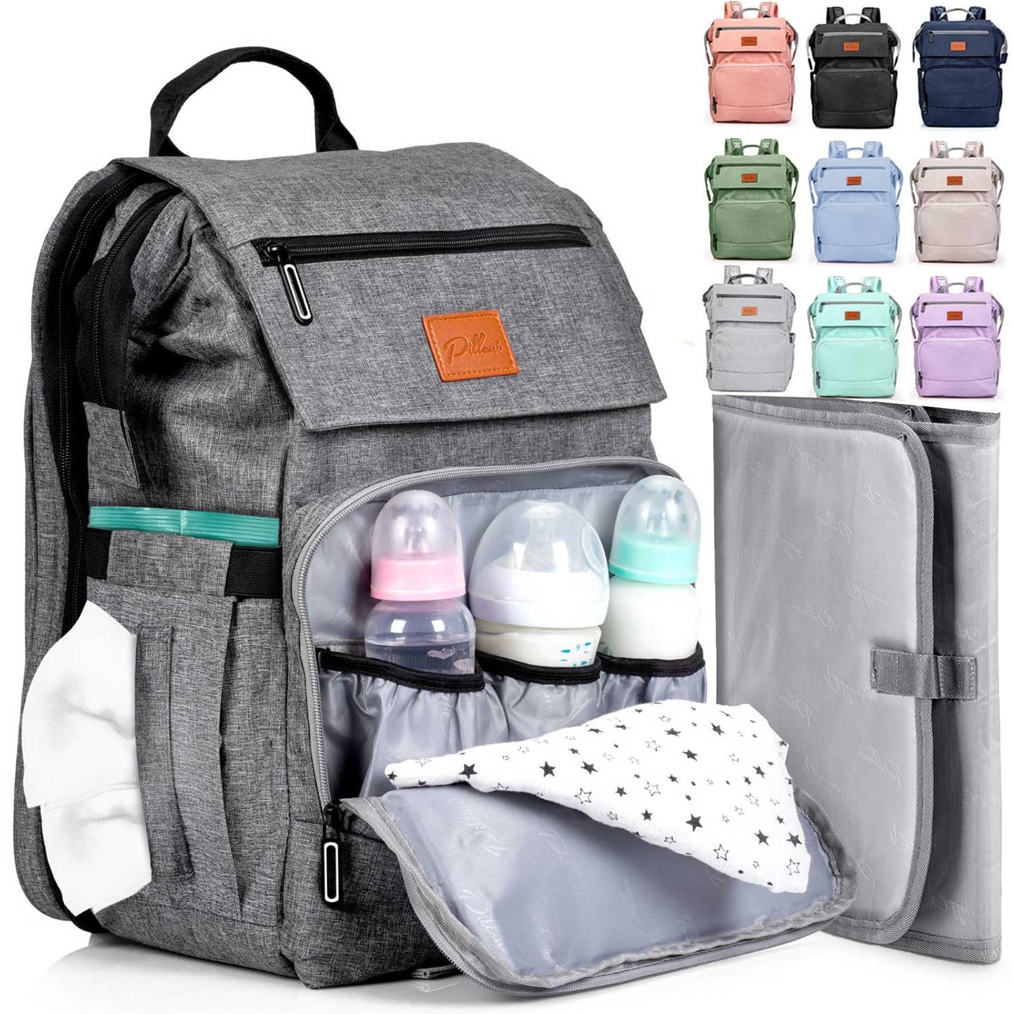 PILLANI Baby Diaper Bag Backpack - Large Waterproof Travel Diaper Bag for Boys & Girls, 16 Organizer Pockets with Changing Pad, Insulated Bottle Pockets & Stroller Straps, Baby Shower Gifts, Dinosaur