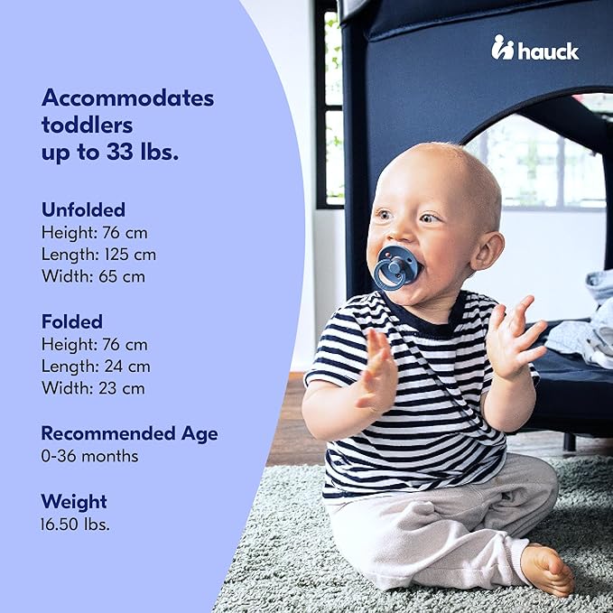 hauck Baby & Toddler Foldable Travel Cot and Portable Playpen, Dream N Play Plus, Grey