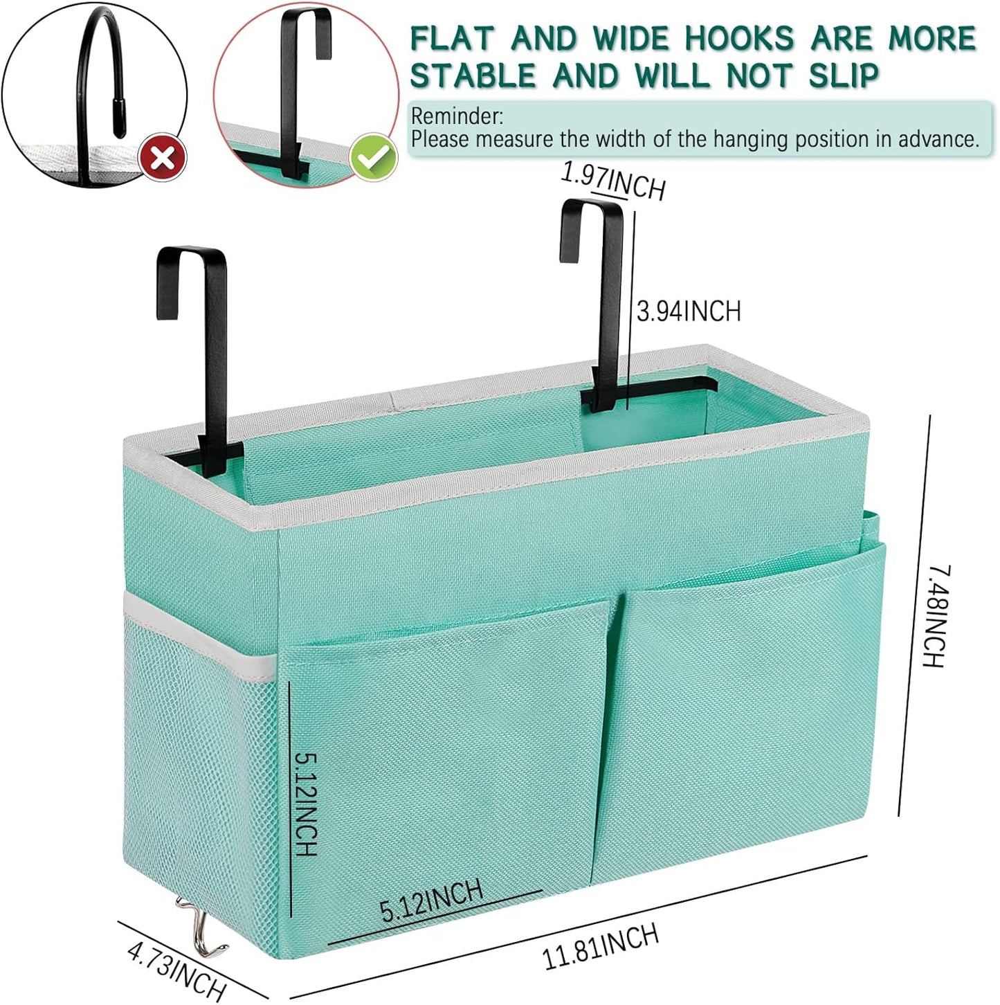Bedside Storage Organizer 5 Pockets with 4 Hooks Hanging Storage Bag for Headboards/Bunk Bed (Pink)