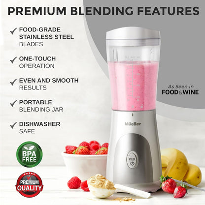 Mueller Heavy-Duty Personal Blender for Shakes and Smoothies with a 15 Oz Travel Cup and Lid, Juices, Baby Food, Portable Blender & Food Processor, Turquoise