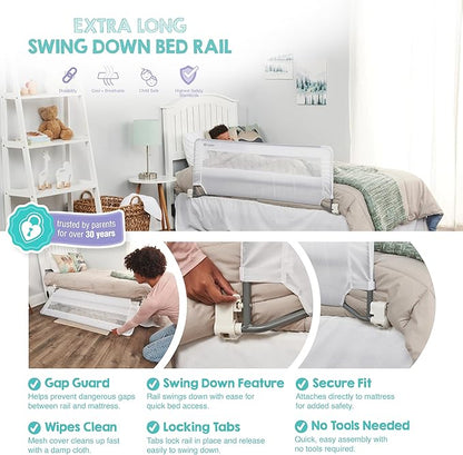 Regalo Safety 54” Extra Long Bed Rail Guard for Toddlers, Swing Down Toddler Bed Rail with Reinforced Anchor Safety System, 20” Tall Bed Safety Rail, Fits Twin, Full & Queen Beds