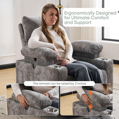 Rocking Chair Nursery with Adjustable Armrest for Breastfeeding, Glider Recliner Nursery Chair with Massage and Heat, Power Swivel Rocker Recliner with Adjustable Headrest, Corduroy, Beige