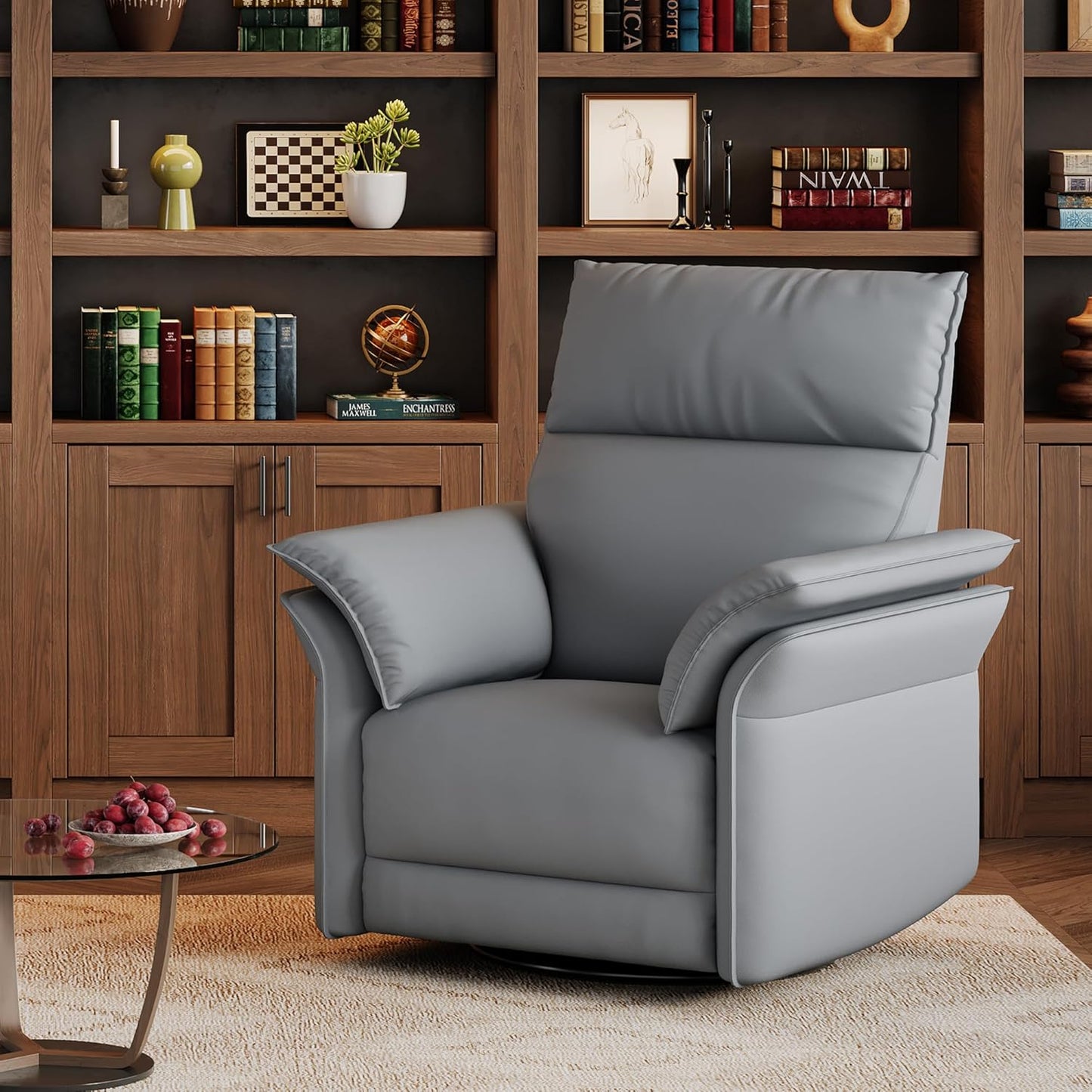 IDEALHOUSE Swivel Rocking Nursery Recliner Chair Rocker Recliner Glider Deep Seat PU Leather Sofa Chair with high Backrest for Nursery, Living Room, Bedroom & Home Movie Theater (Chocolate)