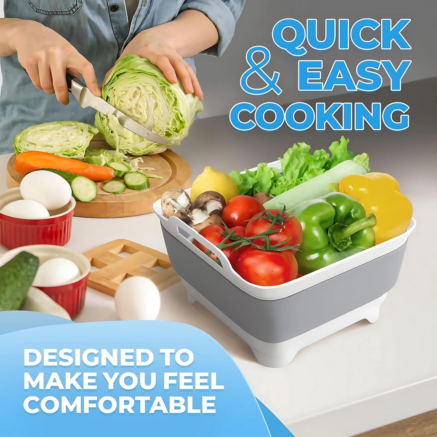 Collapsible Wash Basin with Drain Plug - 2.4 Gallon Foldable Wash Basin for Baby Bottles, Space-Saving Dish Pans for Washing Dishes in Sink, Collapsible Laundry Tub, Portable RV Camping Bin