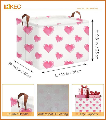 Rectangle Storage Basket with Handles,Collapsible Storage Bin,Books Box,Gift Basket(Watercolor Heart)