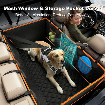 PartsBling 3 in 1 Hard Bottom Car Seat Cover for Dogs, Convertible Double & Single Seat Mode, 400lbs Back Seat Extender, Waterproof Scratch-Resistant Dog Hammock for Cars SUVs Trucks