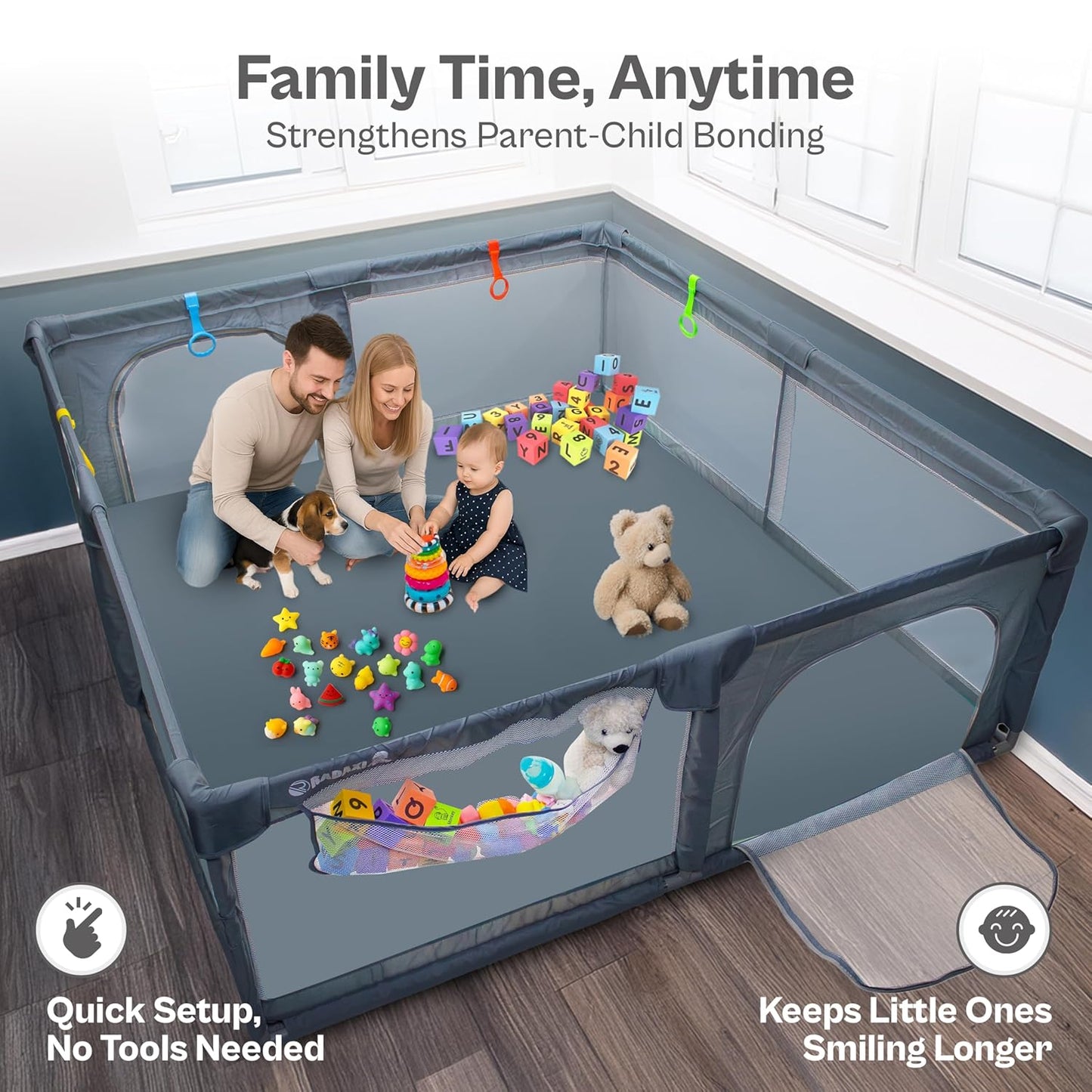 Baby Playpen 71x59 Inch Large Playpen for Babies and Toddlers Baby Playard with Zipper Gates Safety Fence Play Pen Play Yard with Soft Breathable Mesh Indoor & Outdoor Kids Activity Center Dark Gray