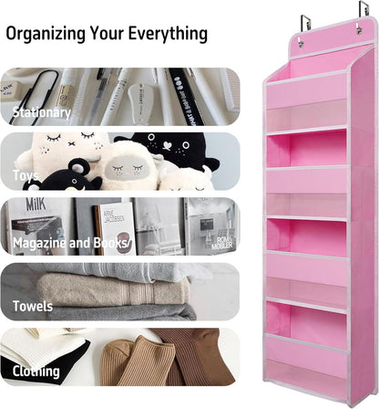 Giraffe Creation Over Door Organizer with 4 Large Capacity Pockets, Hanging Organizer Storage for Closet Bathroom Nursery Bedroom Dorm, Toys Cosmetics Sundries and Baby Essentials, Pink