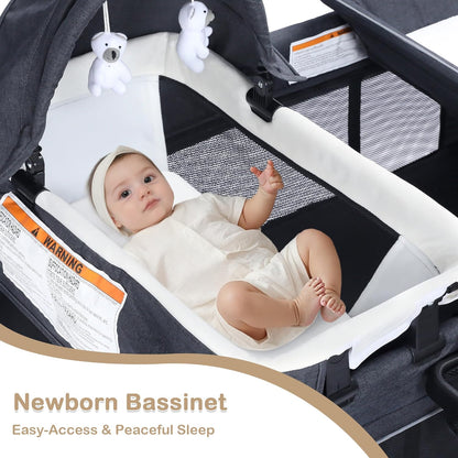 TODEFULL 4 in 1 Multifunctional Pack and Play, Foldable Baby Playards with Changing Table & Breathable Mesh, Baby Playpen for Babies and Toddlers, Black
