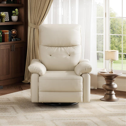 Power Recliner Chair, 270° Swivel Rocking Glider with USB Charging Port, PU Leather Upholstered Fabric and Button Tufted Backrest, Ergonomic Nursery Chair for Living Room (Beige)
