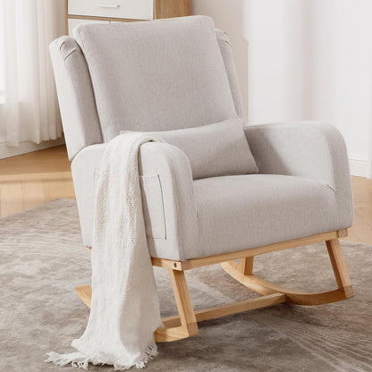 HCHAIRH Rocking Chair Nursery, Sherpa Nursing Rocking Chairs, Upholstered Nursery Glider Rocker for Mom Nursery Morden Accent Rocking Chair Pillow for Living Room,Bedroom,Teddy Light Grey