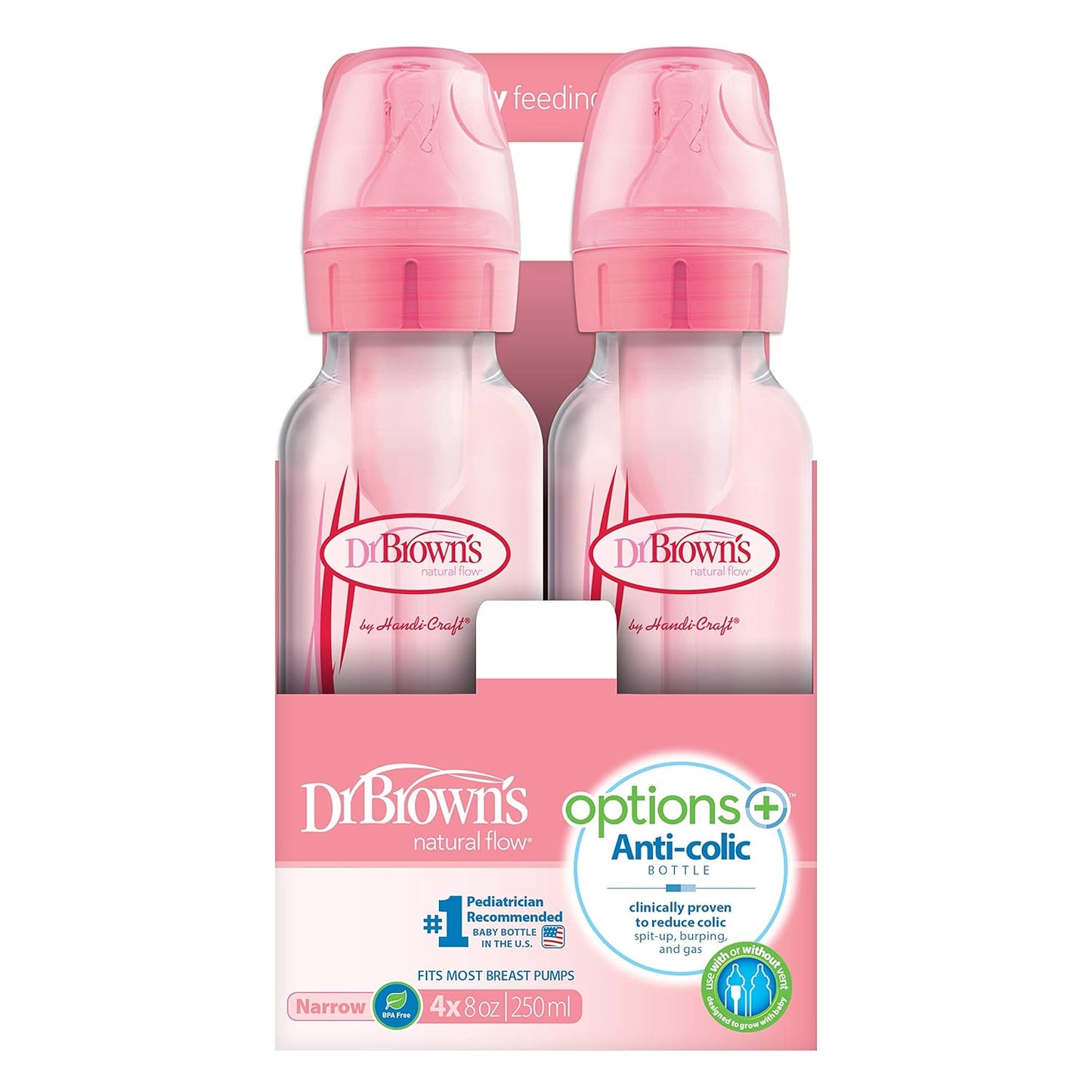 Dr. Brown’s Anti-Colic Options+ Narrow Baby Bottles, 0m+ Level 1 Nipple - Baby Bottle to Reduce Colic (3 Pack), Purple 8 oz