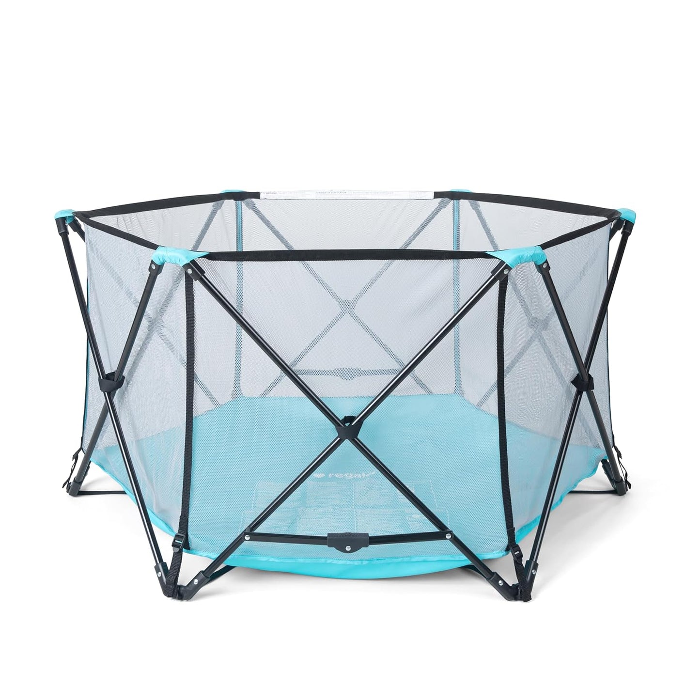 Regalo Safety My Play Deluxe Baby Playpen & Portable Play Yard with Canopy, Foldable 6-Panel Indoor Outdoor Playpen for Babies & Toddlers, Mesh Sides, Washable Nylon Bottom, 48", Aqua/Black