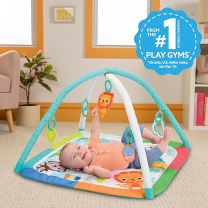 Bright Starts Wild Wiggles Jungle Jubilee Foldaway Activity Gym for Ages Newborn & Up, Unisex Safari Theme with Space Saving Design, 5 Toys Included