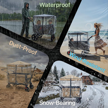 EVER ADVANCED Luxe TPU Wagon Stroller Rain Cover, Non-Yellowing Clear Shield with Double Zippered Side Access, Waterproof Windproof Cover for Kids Wagon & Other Push-Pull Wagon(Cart NOT Included)