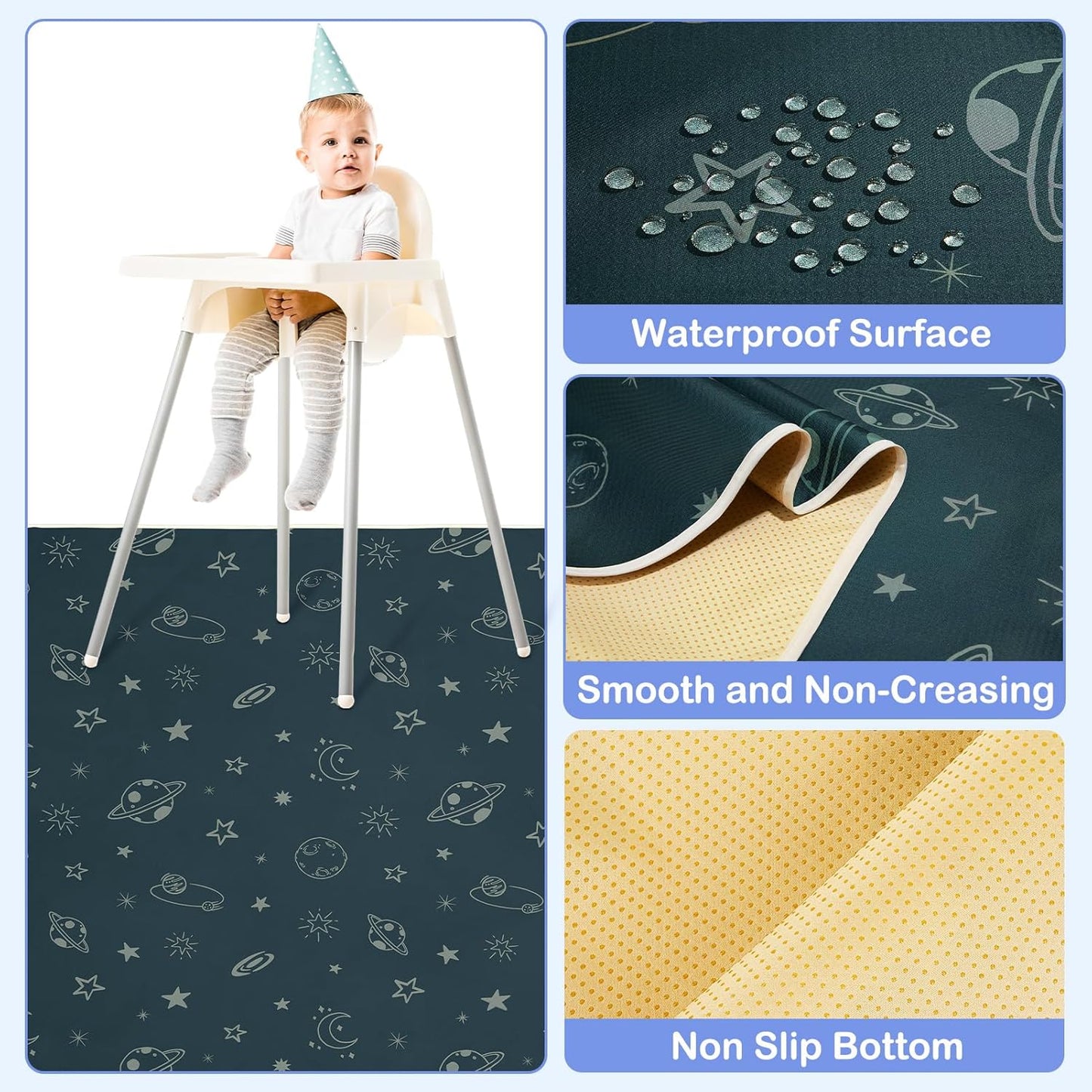 Basumee Splat Mat High Chair Mat Waterproof Baby Play Splat Mat for Under High Chair Food Catcher Highchair Mat for Floor Non Slip Bottom, Pink Rainbow, 46x42 Inches