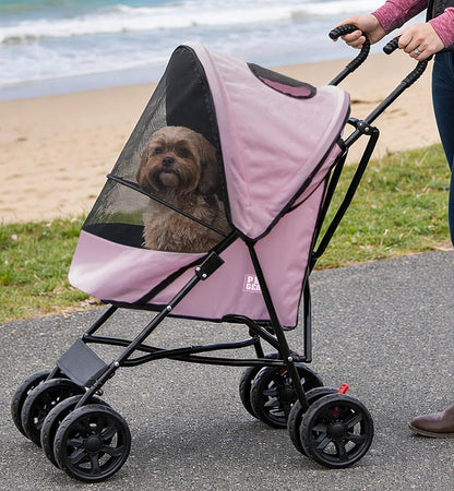 Pet Gear Travel Lite Plus Stroller, Compact, Easy Fold, No Assembly Required, Large Wheels for Cats and Dogs up to 15 pounds, Light Pink