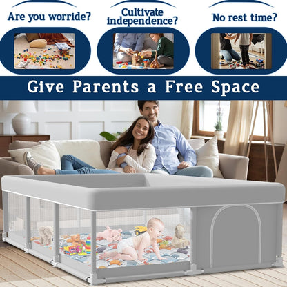 Baby Playpen with Mat, 50x50 Inch Playpen with Mat Waterproof for Babies and Toddlers Play Pen Playards Safety Gate Fence Active Center Indoor