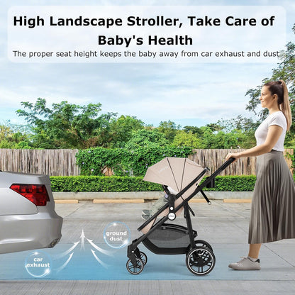 INFANS 2 in 1 Baby Stroller, High Landscape Infant Stroller & Reversible Bassinet Pram, Foldable Pushchair with Adjustable Canopy, Storage Basket, Cup Holder, Suspension Wheels (Black)