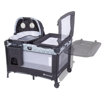 Baby Trend Nursery Den Playard with Snooze Pod and Flip Over Changer, Diamond Sage