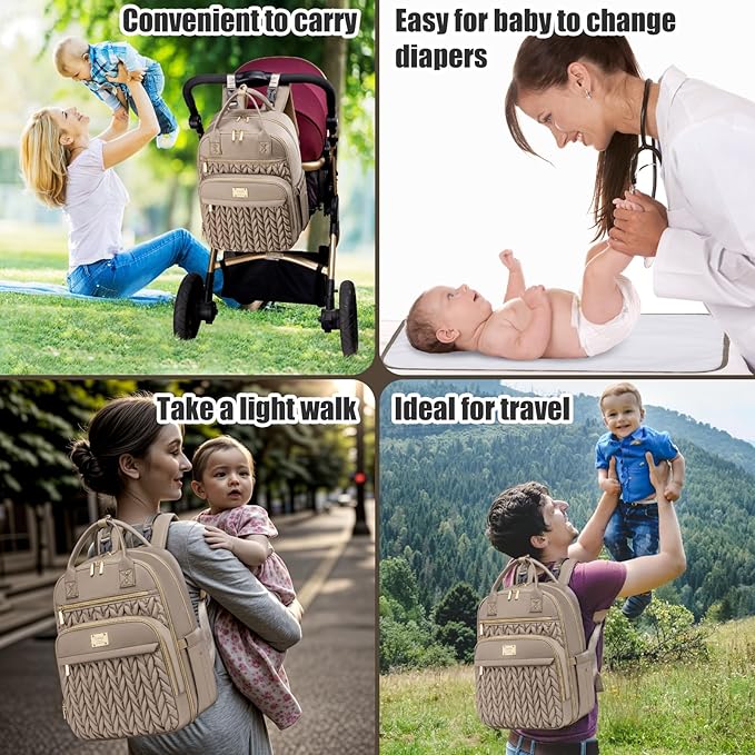 Tealari Diaper Bag Backpack,Stylish Baby Diaper Bag,Waterproof Travel Diaper Backpacks Baby Bags with Changing Pad,Stroller Straps,Insulated Pockets (Khaki)