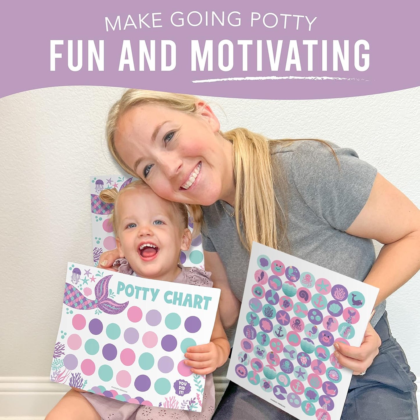Hadley Designs Potty Training Chart for Toddlers Girls -10 Sticker Potty Chart for Toddlers Girls, 8.5x11" Potty Training Sticker Charts for Toilet Success, Unicorn Toddler Reward Chart for Kids