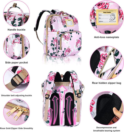 GurZinn Diaper Bag Backpack with Changing Station, Foldable for Bady Toddler, 3 in 1 Large Capacity Newborn Essentials Organizer with Stroller Hook for Girls and Boys（Pink）