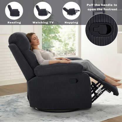 Rocking Recliner Chair,Modern Swivel Glider Recliner Chair,Corduroy Fabric Upholstery Recliner,Manual Reclining Sofa Chair for Living Room,Office,Apartment (Beige)