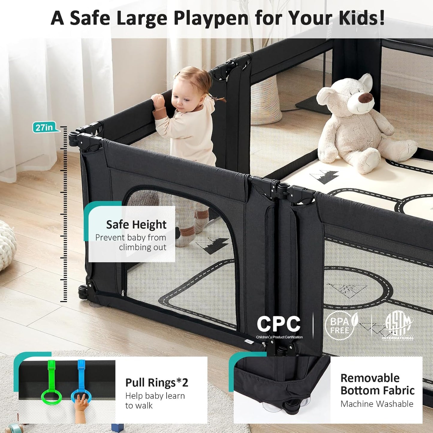 Doradotey Baby Playpen, Shape &Size Adjustable Large Baby Playard for Babies and Toddlers, Foldable Playpen Fence Indoors Play Center Yards, Breathable Mesh Anti-Fall Play Pen 79x71, Cream