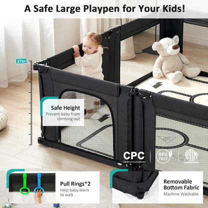 Doradotey Baby Playpen, Shape &Size Adjustable Large Baby Playard for Babies and Toddlers, Foldable Playpen Fence Indoors Play Center Yards, Breathable Mesh Anti-Fall Play Pen 79x71, Cream
