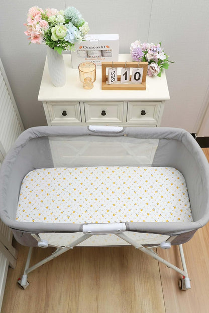 Onacosht Muslin Bassinet Sheets 3 Pack, 100% Cotton Baby Fitted Sheet 33" x 19" Compatible with Mika Micky, KoolaBaby (3 in 1), BabyBond, HARPPA and RICUTON Bedside Bassinet, Green, Floral and Cactus