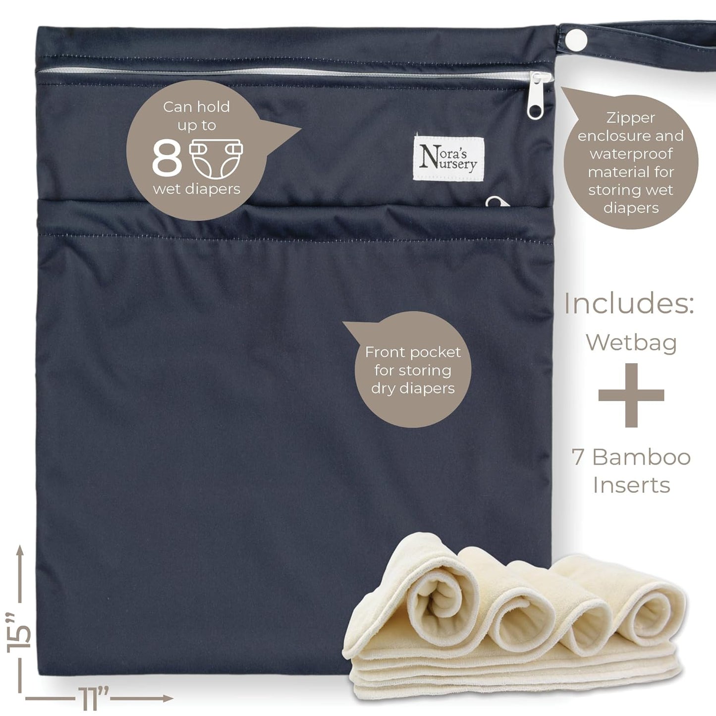 Nora's Nursery Cloth Diapers 7 Pack with 7 Inserts & 1 Wet Bag - Waterproof Cover, Washable, Reusable & One Size Adjustable Pocket Diapers for Newborns and Toddlers - Cali Coastal