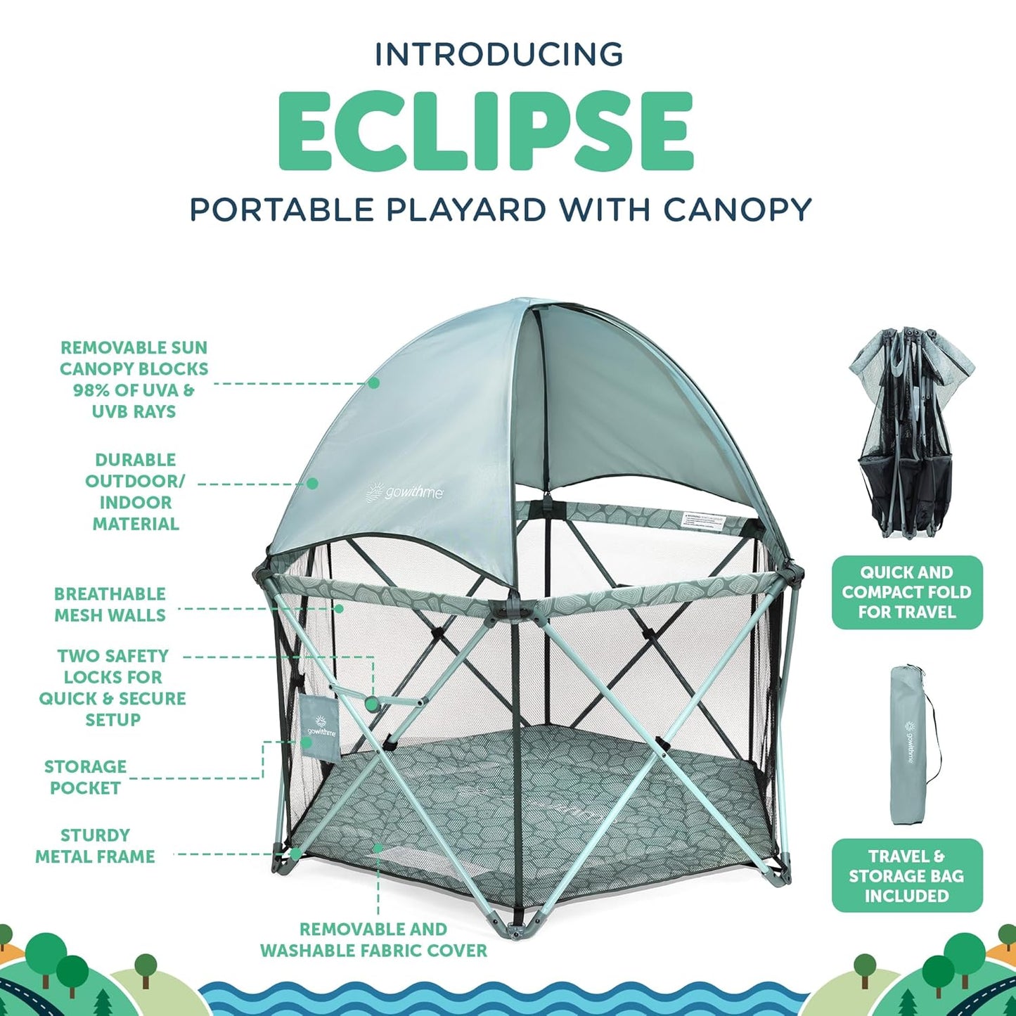 Baby Delight Go With Me Eclipse Mesh Portable Playard | Playpen | Sun Canopy | Indoor and Outdoor | Watercolor Stripe Base