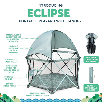 Baby Delight Go With Me Eclipse Mesh Portable Playard | Playpen | Sun Canopy | Indoor and Outdoor | Watercolor Stripe Base