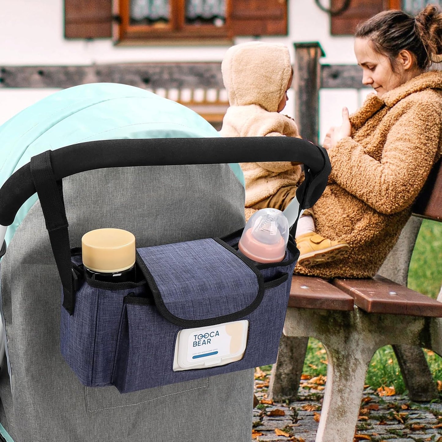 Accmor Universal Stroller Organizer with Insulated Cup Holder and Shoulder Strap, Stroller Caddy Bag Stroller Cup Holder Attachment for Uppababy, Baby Jogger, Britax Strollers, Black