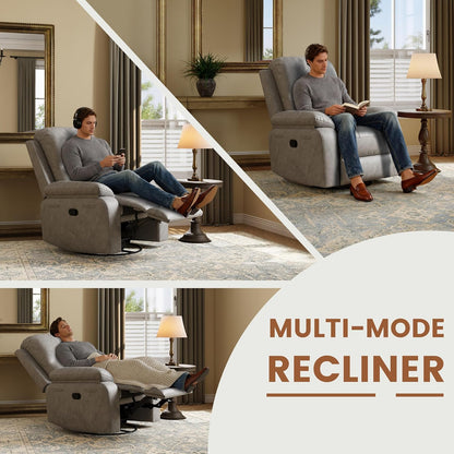 Leather Swivel Rocker Recliner Chair, Traditional Manual Chair, Upholstered Nursery Glider Rocking Recliner, Comfy Faux Leather Single Sofa with Pocket Spring for Living Room, Camel