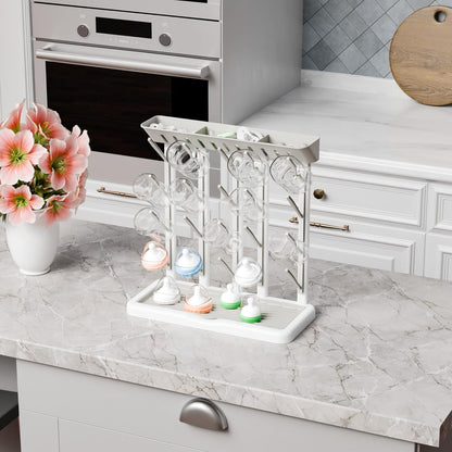 Yieach Larger Baby Bottles Drying Rack for 20 Bottles,Space Saving Feeding Drying Rack for Baby Bottles for Countertop,Vertical Baby Bottle Holder & Storage Station for Pacifiers,Breast Pump,Grey