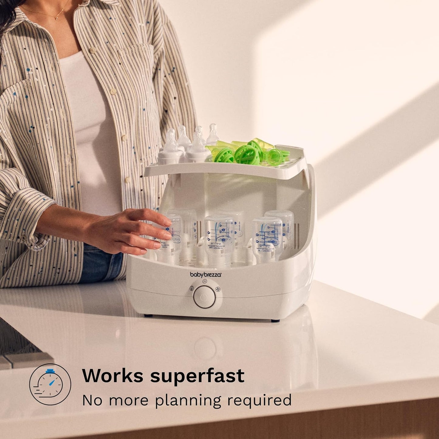 Baby Brezza Superfast 10 Minute Baby Bottle Sterilizer + Dryer - 75% Faster – Universal Electric Steam Sterilization for All Bottles, Pacifiers + Breast Pump Parts